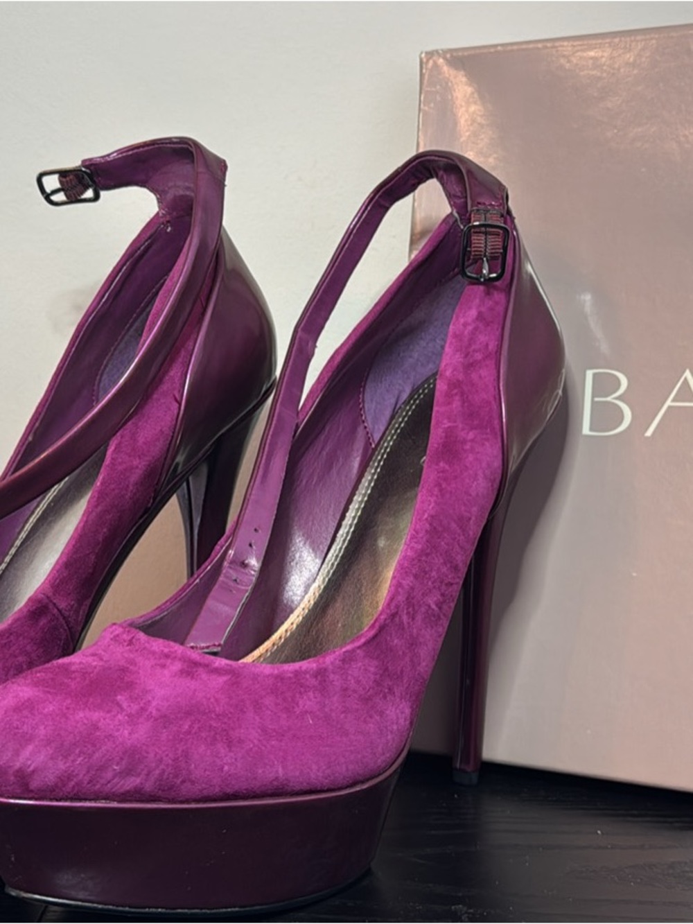 Bakers Fuchsia Suede Platform Slingback Heels